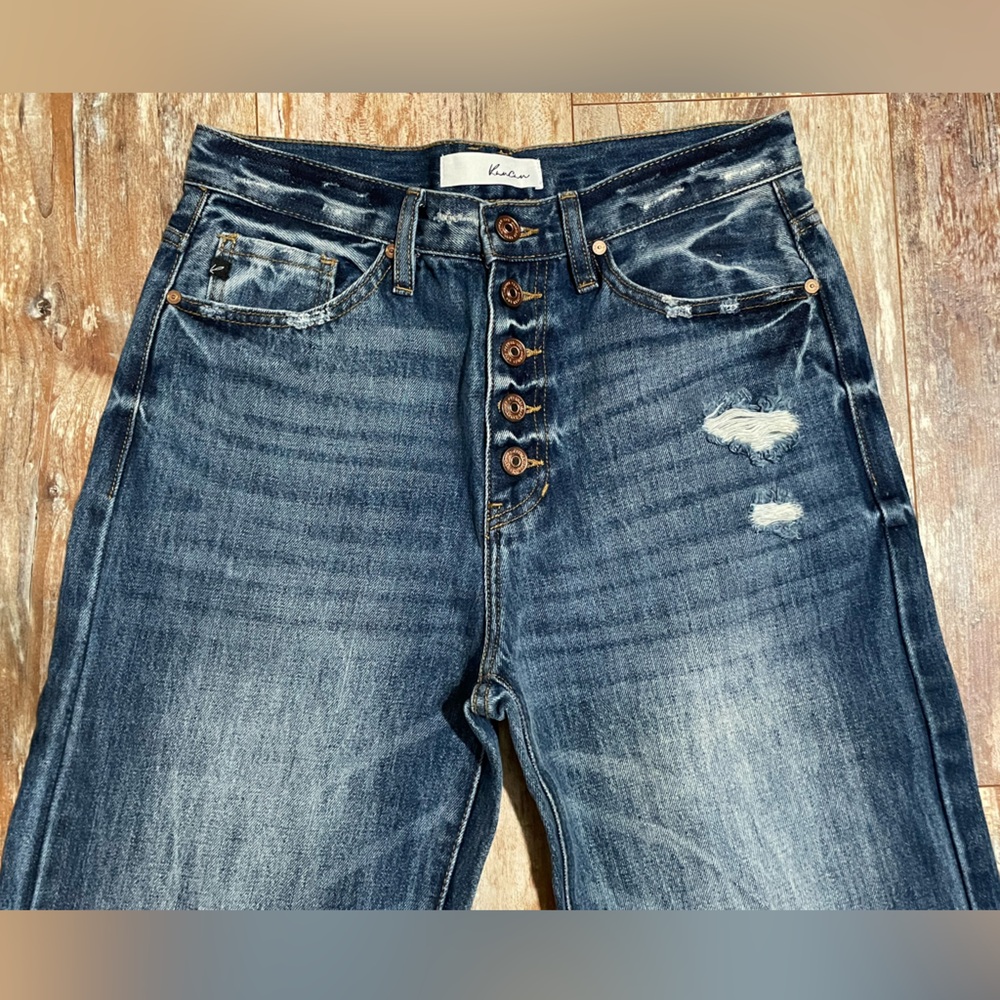 Kancan Women's Distressed Wide Blue Jeans